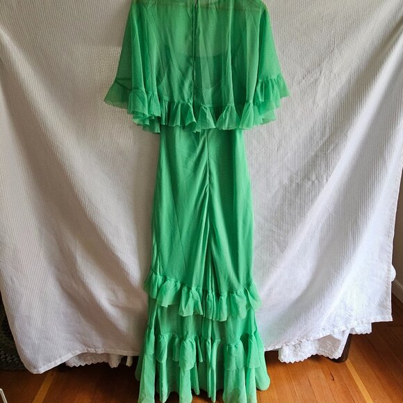 ASOS DESIGN cape overlay ruffle bias maxi dress in bright green - Picture 9 of 11